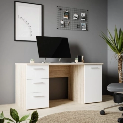 Biurko 140x60 cm z 3 szufladami i szafką Biały/Dąb Sonoma